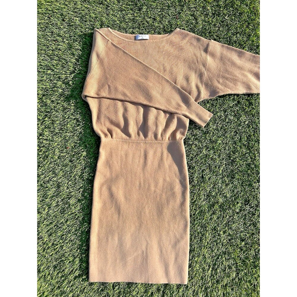 Aritzia Babaton Continent Dress S Gold Camel Boat Neck Dolman Knit Sweater Mini - Picture 8 of 16